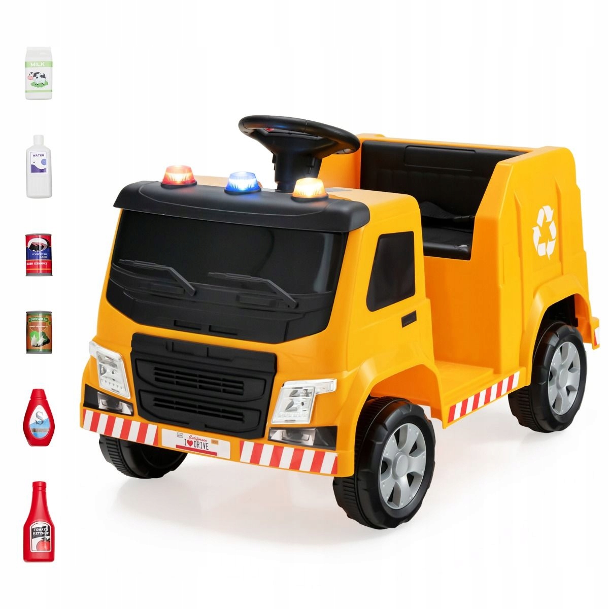 Žlté elektrické smetiarske auto pre deti